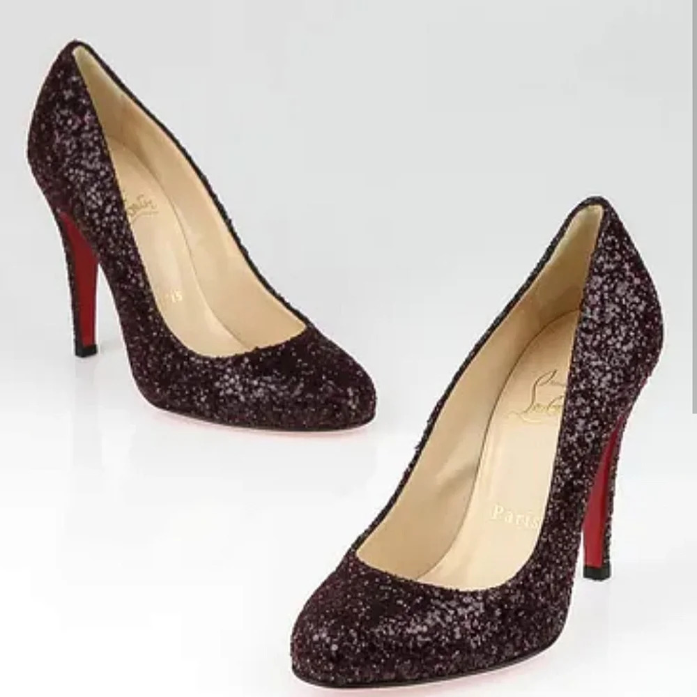 Christian louboutin Ron Ron oxblood dark cherry glitter red sole heels size 6